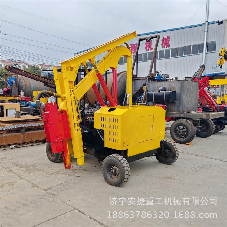 四轮液压护栏打桩机乡道公路安全防护栏压桩机轨道式滑架打拔钻