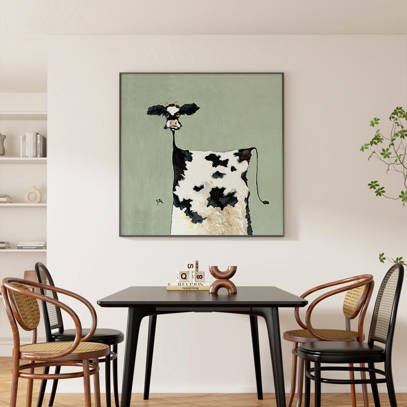 现代简约动物装饰画黑白抽象奶牛客厅沙发壁画餐厅儿童房卧室挂画图片