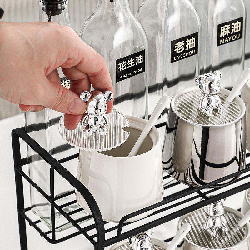 颜高油值小熊调味家用组调合味料罐调料架玻璃瓶壶盐罐玻璃厨房用