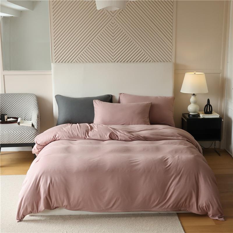 类织色针纺磨毛拉床绒裸睡四A件套美拉德系混纺双面绒床上UYS被套