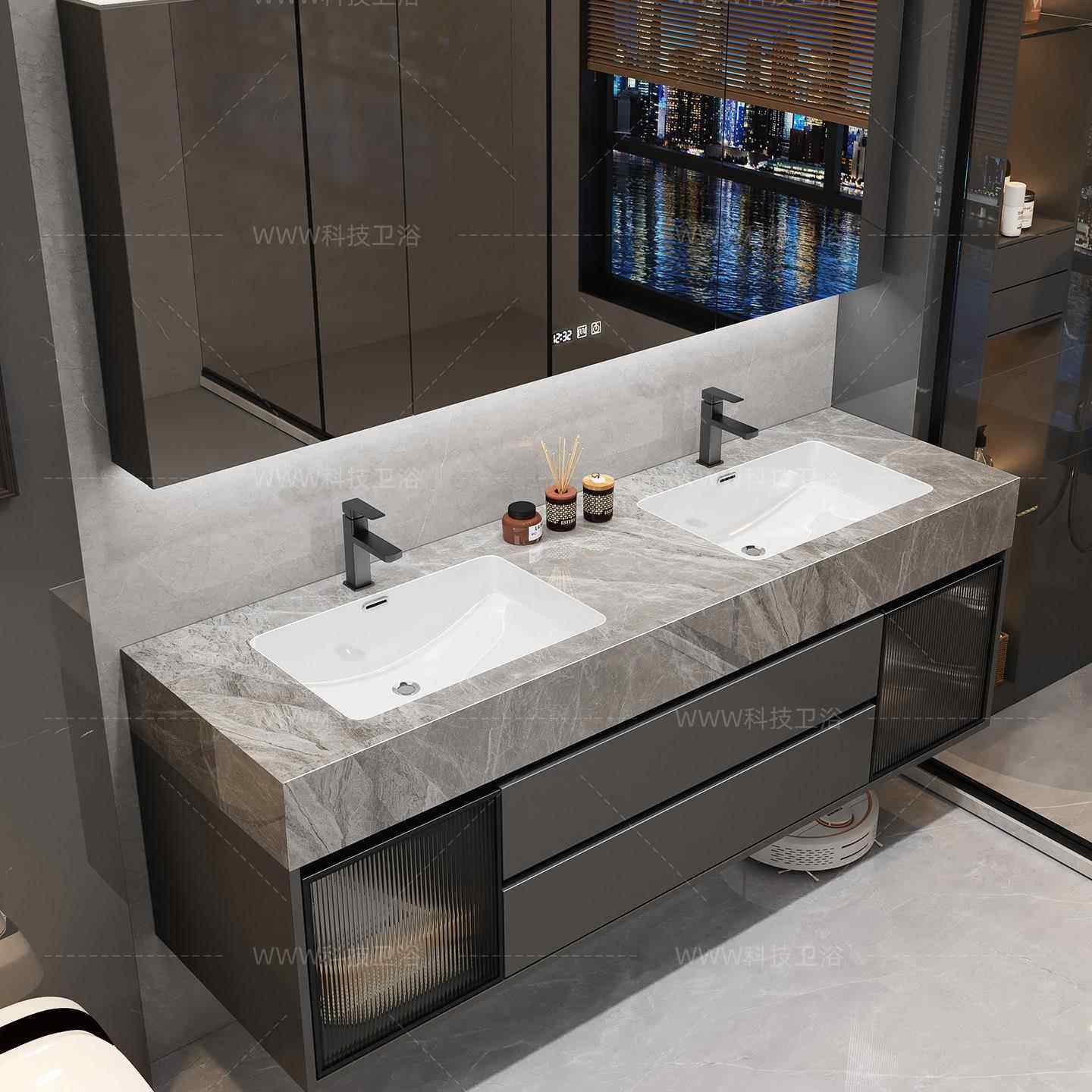 岩板无缝衔接一体双台盆浴室柜组合卫生间洗手洗脸盆智能洗漱池。,家装主材,浴室柜组合,淘宝优惠券,粉丝福利购,淘宝优惠卷
