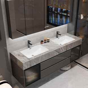 岩板无缝衔接一体双台盆浴室柜组合卫生间洗手洗脸盆智能洗漱池。
