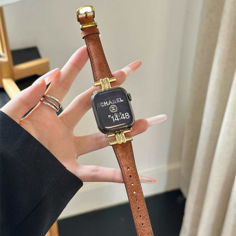 iwatch9表带高级感真皮复古适用苹果手表S10875se代ultra秋冬皮质