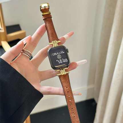 iwatch9表带高级感真皮复古适用苹果手表S10875se代ultra秋冬皮质