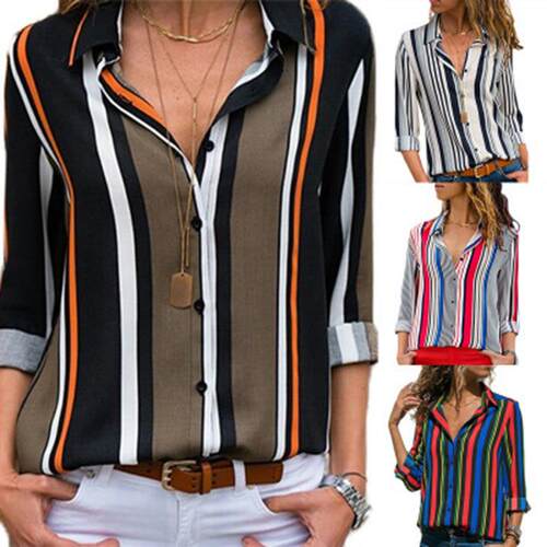 Striped collar long sleeved shirt for women's top
