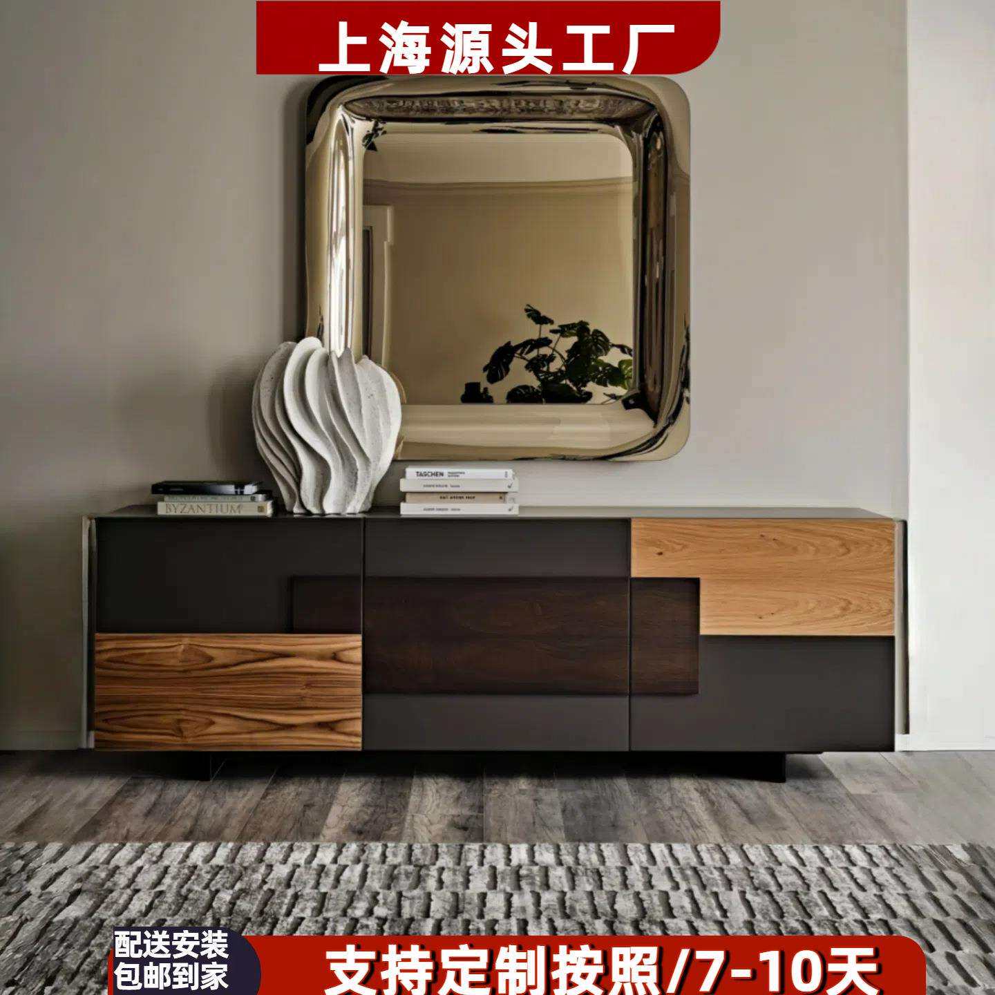 意式轻奢烤漆餐边柜设计师入户玄关柜烟熏木色装饰收纳储物柜整装
