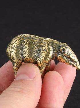 纯黄铜复古法手工匠作旧典藏国风艺术摆件食梦貘食蚁兽尖嘴实心宠