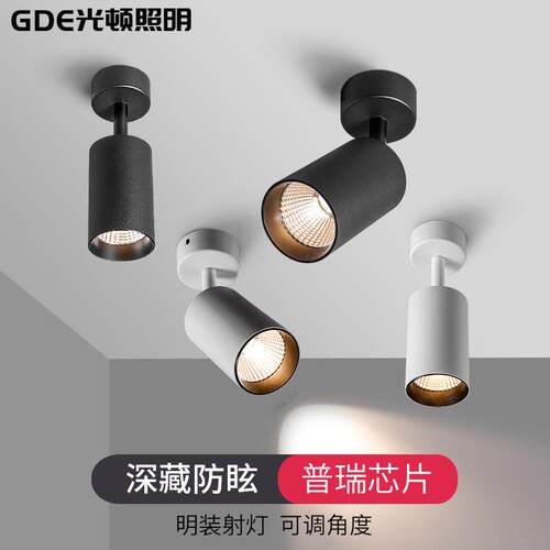 cob明装射灯防眩可调角度家用聚光小吸顶式店铺商用led天花灯筒灯