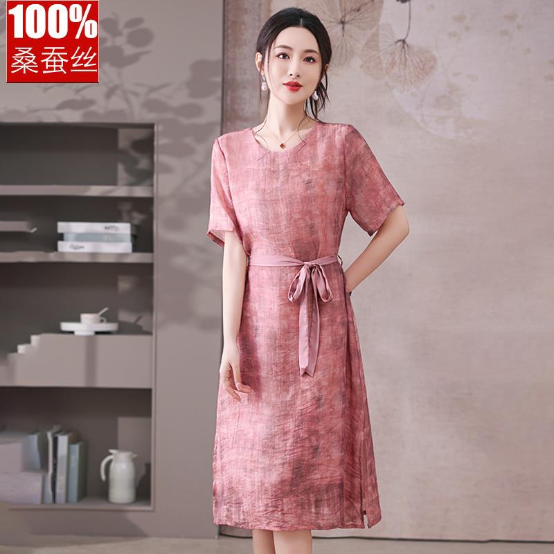 杭州真丝连衣裙女高端2025新款夏季中老年妈妈夏装洋气桑蚕丝裙子