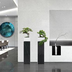 新中式 饰雕塑摆件 落地迎客松仿真盆栽酒店售楼处客厅玄关大理石装