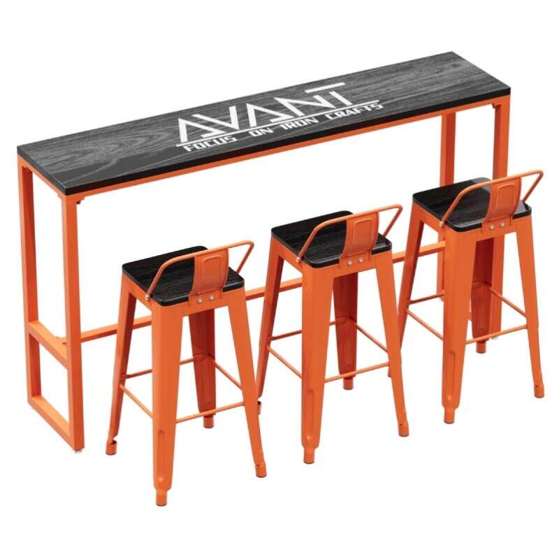桌椅组合网红创意奶茶店咖啡厅靠墙长条桌铁艺玄关高脚桌实木吧台