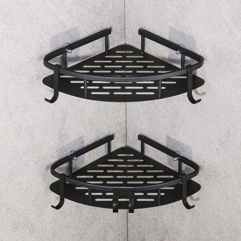 免打孔北欧黑色太空铝双层三角收纳架厨房浴室转角置物架简约加厚