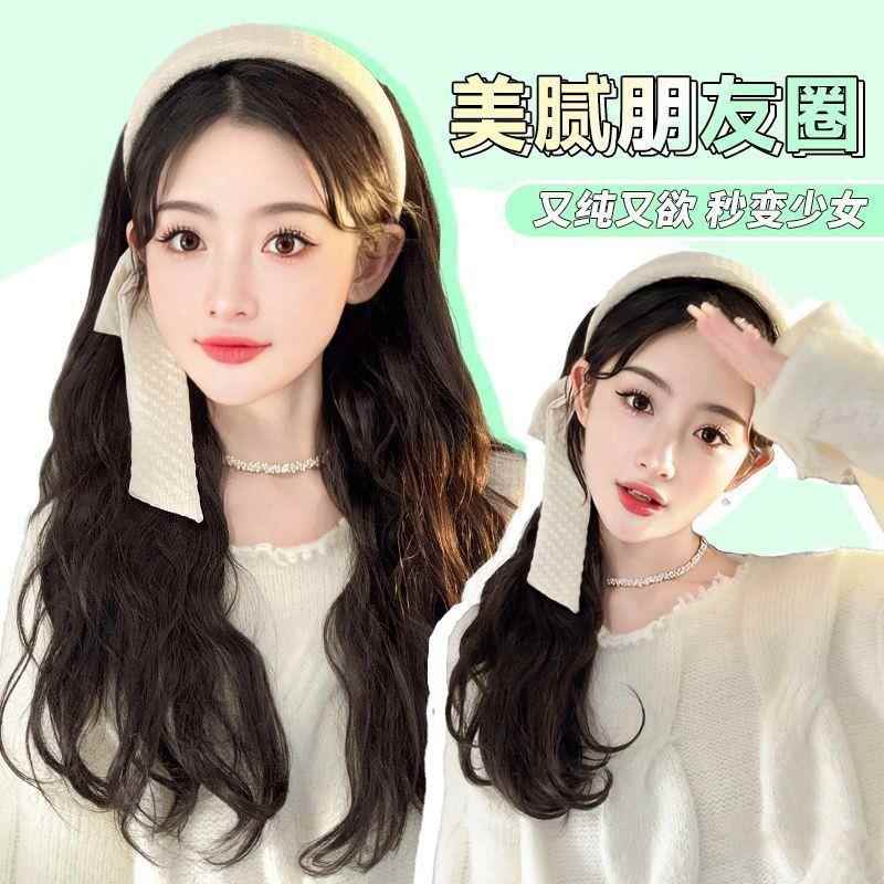 新款直销飘带发箍半头套假发女长发水波纹仿全真发蓬松增发量高颅