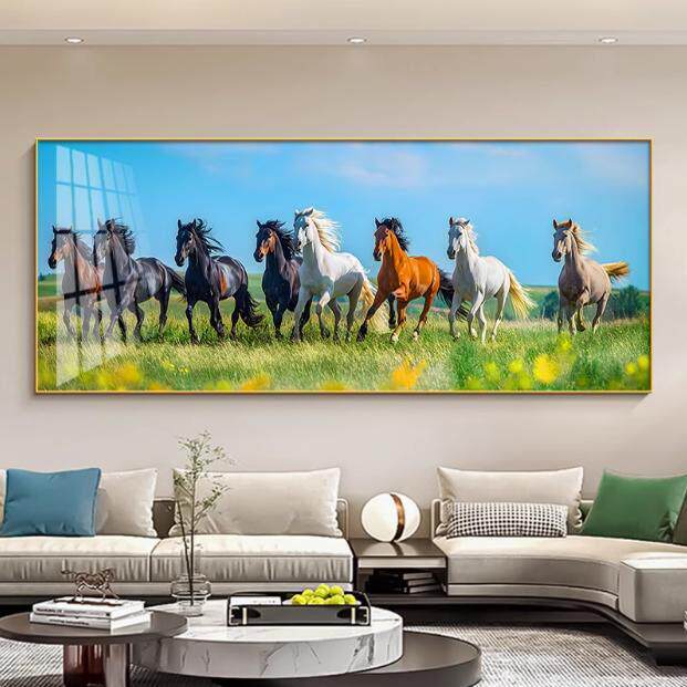 2025新八匹马画客厅沙发背景墙挂画大尺寸办公室装饰画成功画