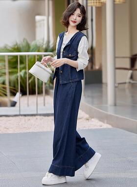 LU8932裤时尚套装2025春季显瘦气质宽松无袖马女甲长牛仔件套L两U