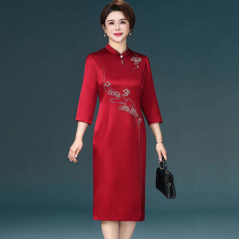 高端品牌妈妈结婚礼服五一喜婆婆婚宴装醋酸订婚旗袍春装高贵喜服