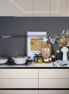 样板间厨房摆件组合软装饰品不锈钢锅具砧板花艺展厅道具现代轻奢