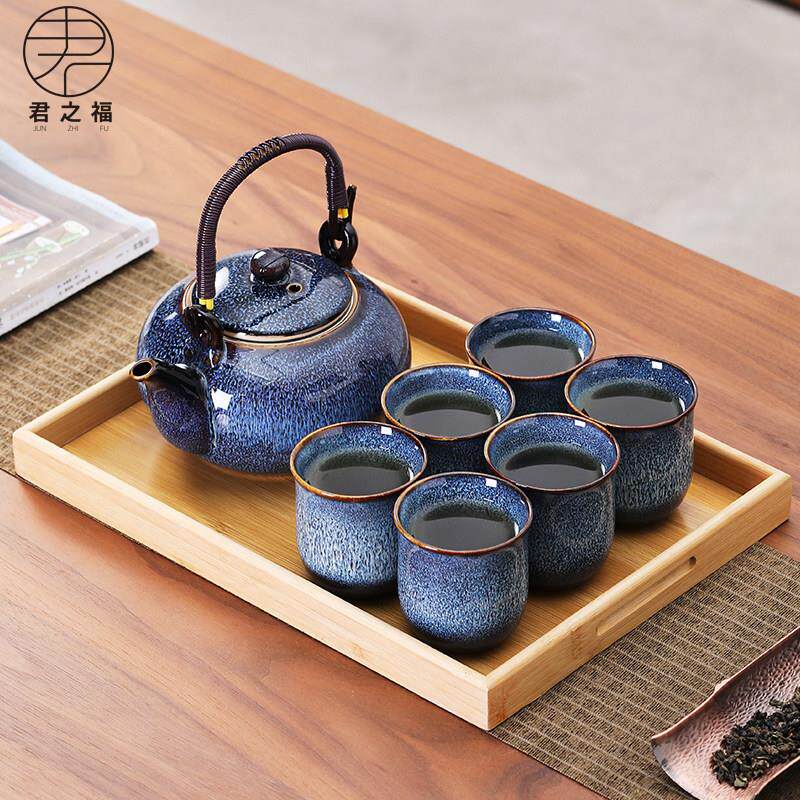 曜变茶具套组提梁壶家用中式整套陶瓷大号茶壶简约现代喝茶杯茶盘