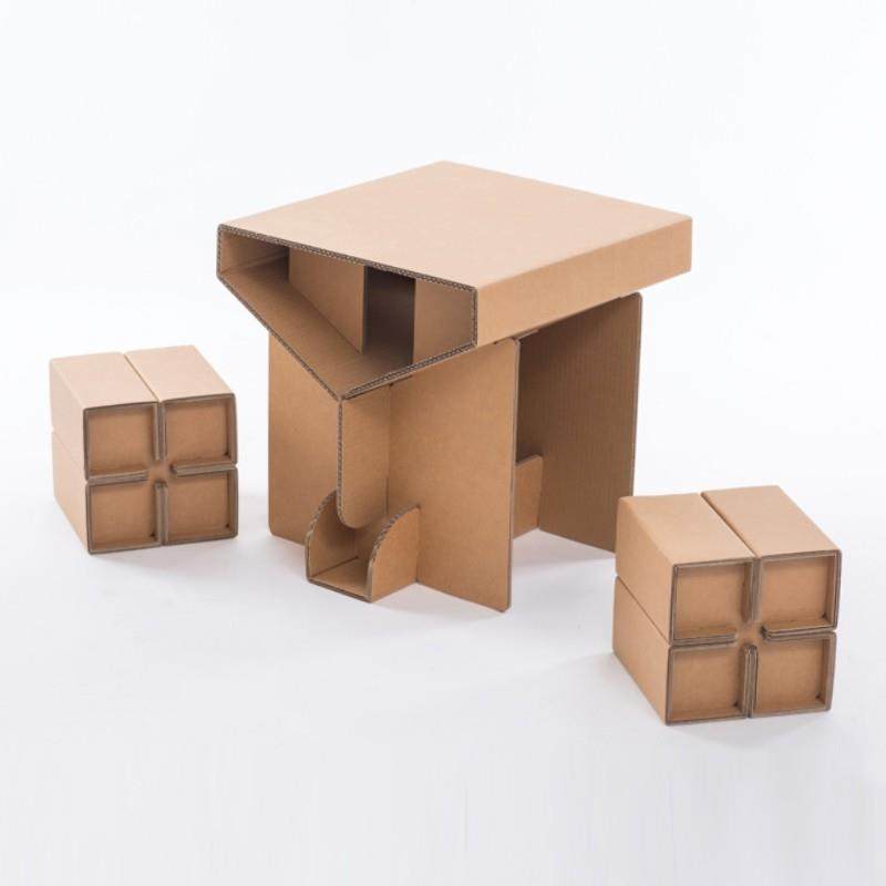 幼儿园儿童纸板DIY桌子凳子 宝宝厨房纸桌纸凳自制过家家纸箱玩具