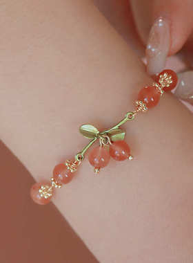 新款森系樱桃手链古风铃兰花小清新气质百搭小众森系手链闺蜜手饰