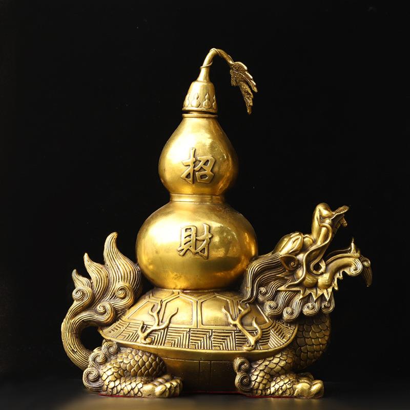 龙龟摆件全铜四方神兽福禄葫芦龙头龟霸下赑屃大号四灵家居工艺品