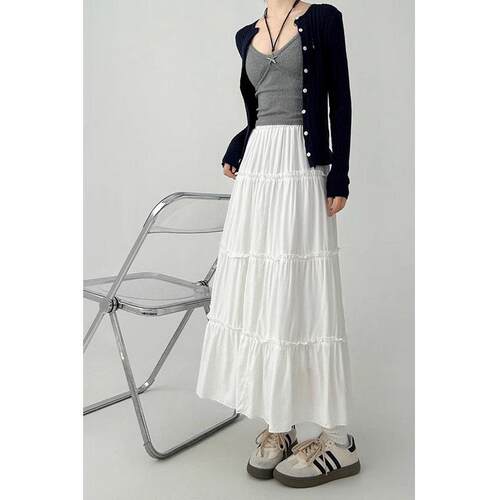 Womens Y2K Long Skirts Floral PrintSolid Color Elastic
