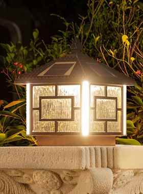 中式太阳能柱头灯仿古民宿庭院灯别墅围墙灯轻奢LED大门灯