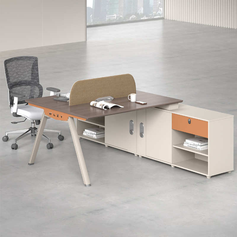 现货批发办公桌 办公室员工位桌子橙色带柜带挡板办公桌