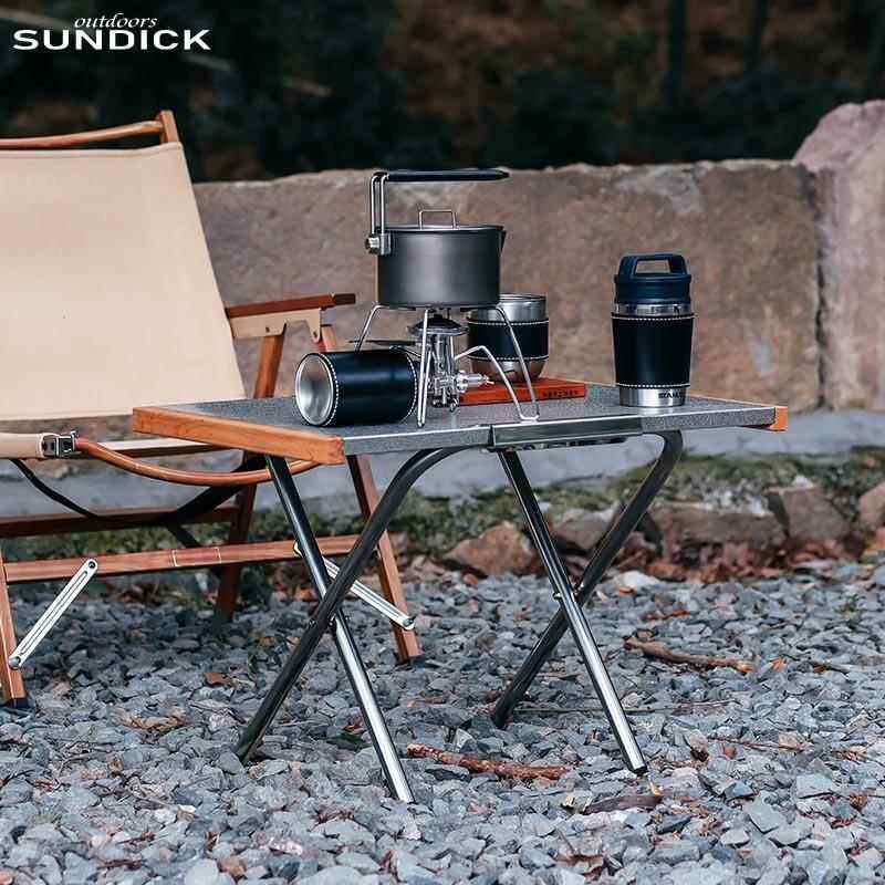 山地客户外便携收纳泡茶野餐烧烤桌露营料理桌便携不锈钢折叠桌