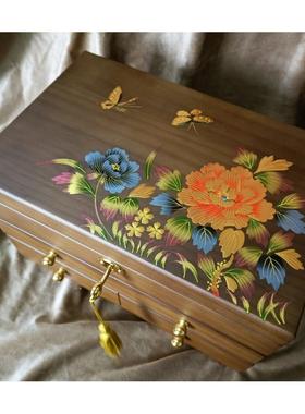 正品中式古复实三层木首饰盒木抽屉质首饰盒公主欧式大容量手表收