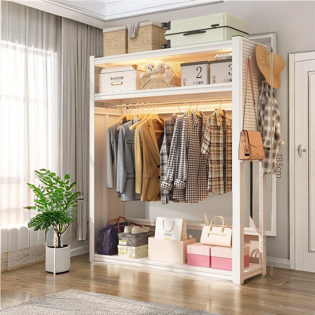 厂家直销新款衣帽架钢制货架衣柜简易多层落地收纳置物架出租屋宿