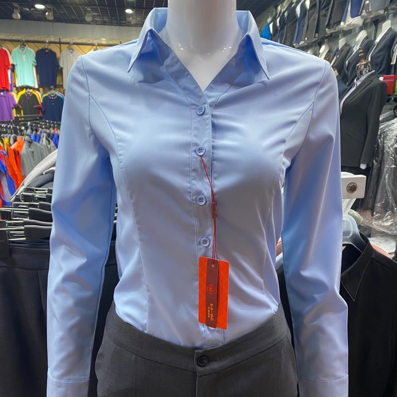V领比利多美女蓝长袖衬衫竹纤维弹力JK内搭面试上班职业工装修身