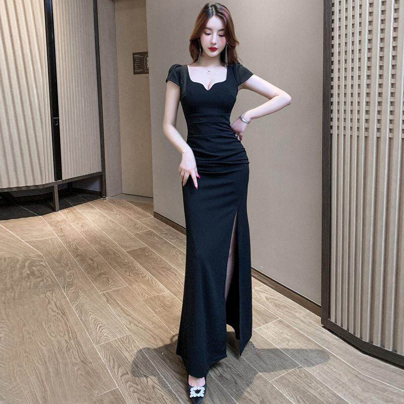 桑拿性感洋装女长版晚礼服长裙气质洗浴按摩足浴技师工作服