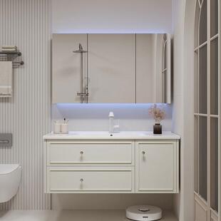 法式橡木浴室柜组合洗手台盆柜洗漱台洗脸陶瓷一体盆智能套装定制