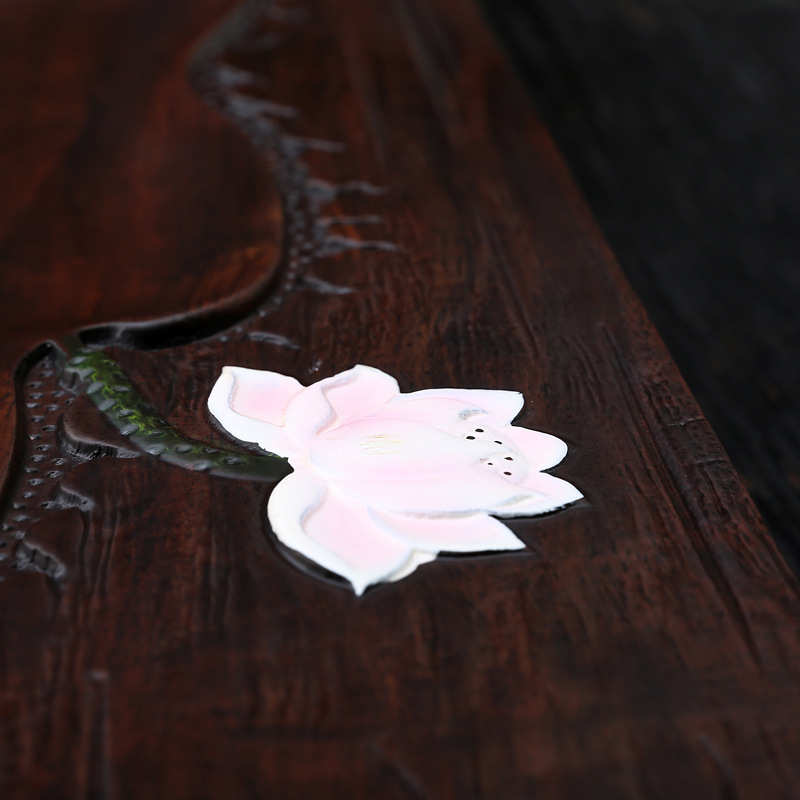 【手绘茶盘】黑檀实木原木整版无分割高档茶具茶海好运莲莲大茶台