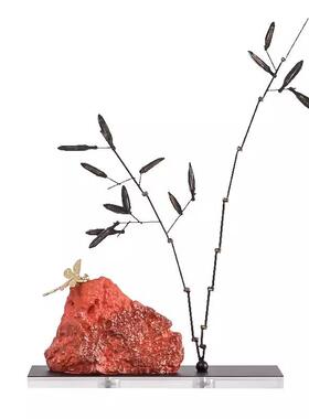 现代新中式创意假山石竹叶摆件售楼处展厅别墅隔断家居软装饰品