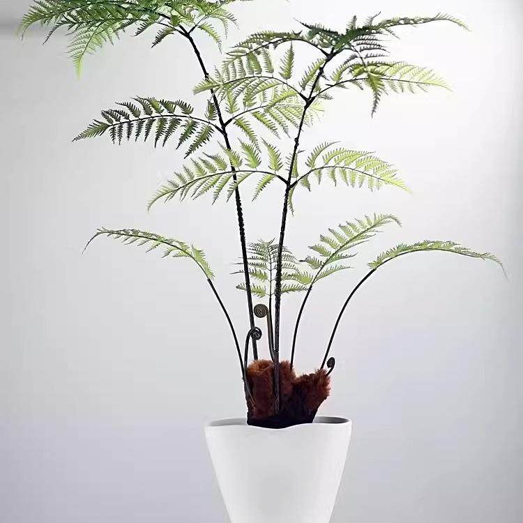 现代新中式仿真金丝猴蕨绿植盆景样板房玄关柜吧台茶几售楼部摆件