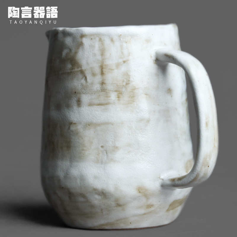 日式窑变粉引手持公道杯手工陶艺复古粗陶个性功夫茶道茶海分茶器