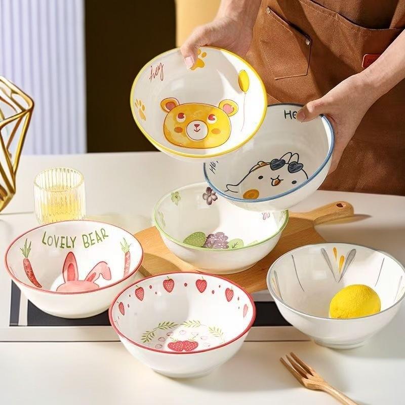两只装卡通陶瓷7英寸泡面碗家用吃饭碗釉下彩餐具拉面碗瓷器BD05
