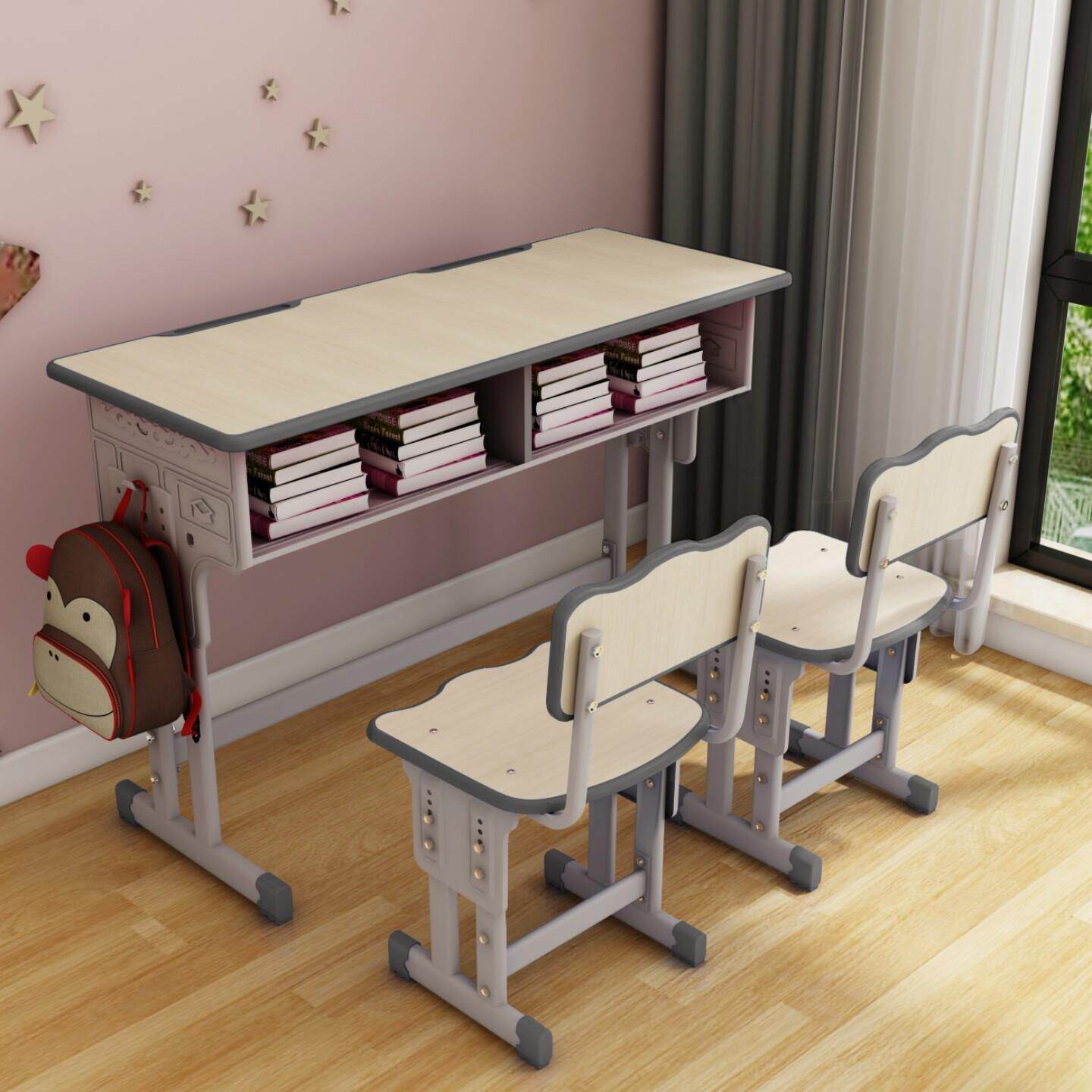 双人中小学生课桌椅套装家用书桌校园教室培训辅导班可升降书桌