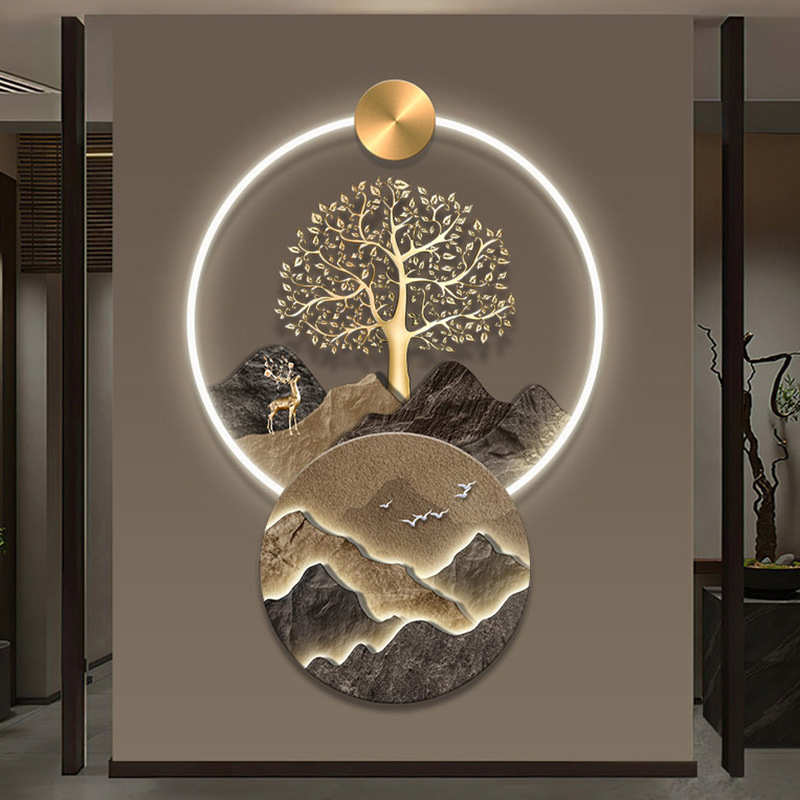 高档画发光走廊挂画灯玄关轻大象装饰画山水现代高级奢入户感过道