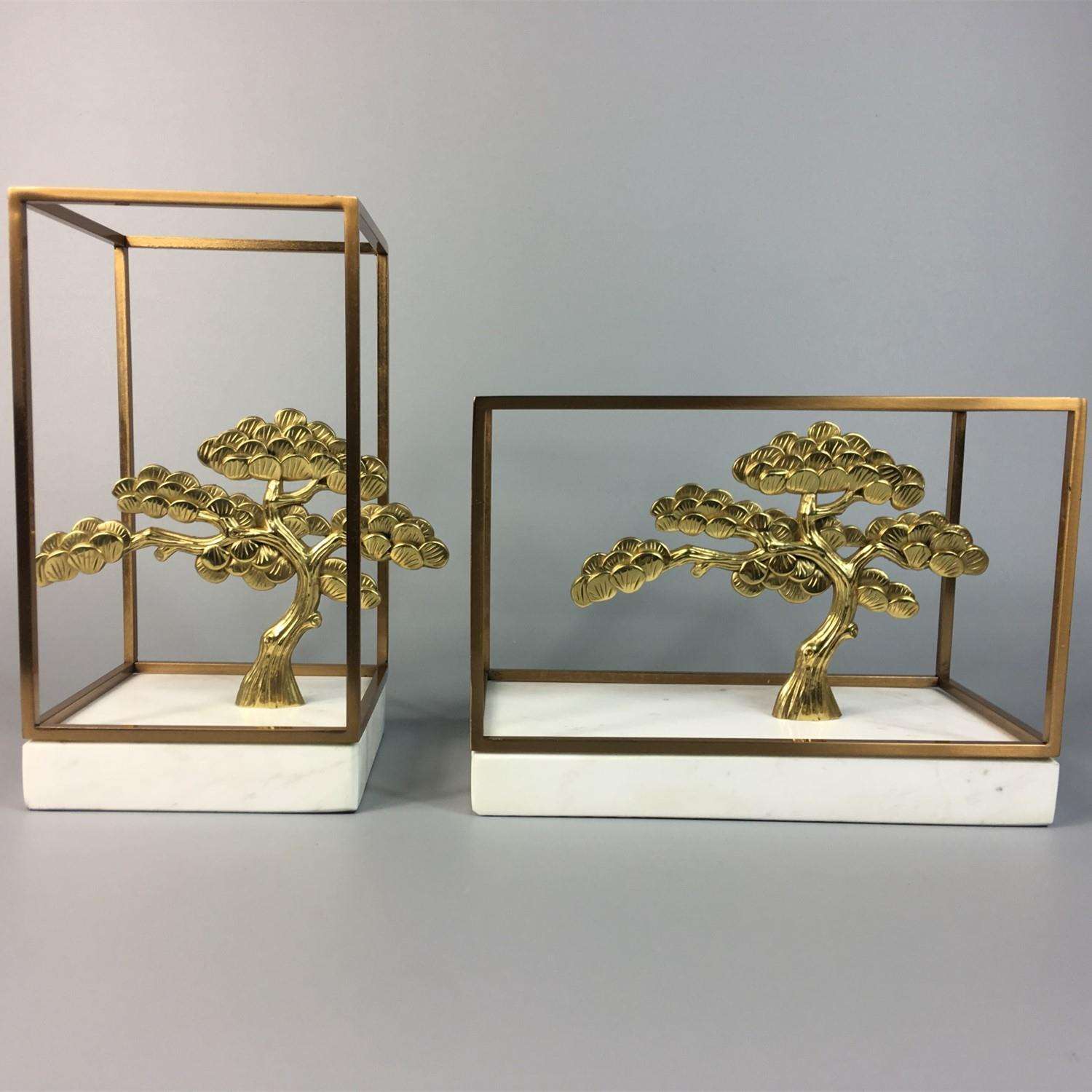 新中式样板房玄关阳台茶几仿真铜迎客松摆件后现代别墅酒店装饰品