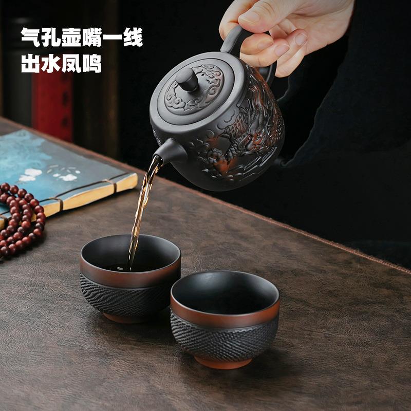 紫陶浮雕茶壶单壶手工中式茶具陶瓷家用功夫沏茶泡茶壶紫砂西施壶