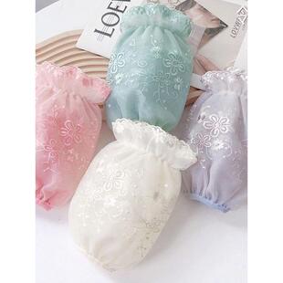 米白色袖套女2025新款春羽绒服防污护袖头蕾丝短款防脏办公室套袖