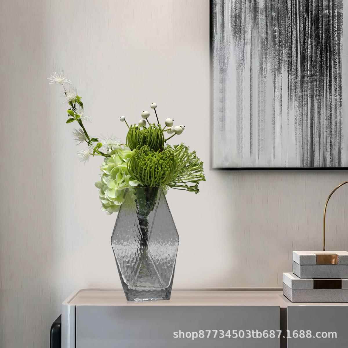 现奢代简装约玻璃花瓶花器仿真花创色意轻客厅茶几高BPG端绿桌花