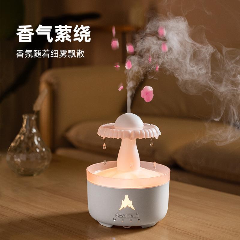 跨境新品雨滴香薰机家用大雾量桌面加湿器七彩灯光遥控跨境雨滴
