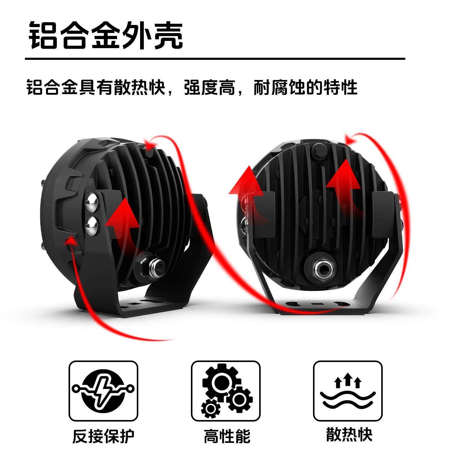 远射王牧马人大灯5 寸LED圆形前杠检修工作灯越野改装车顶射灯