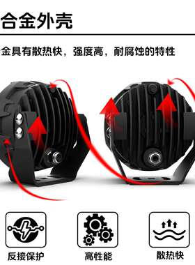 远射王牧马人大灯5 寸LED圆形前杠检修工作灯越野改装车顶射灯