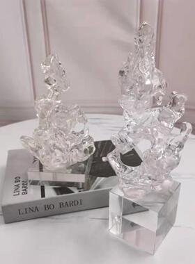 现代简约面假山摆件样板房间透明树透明假山脂茶几桌意电饰视柜创