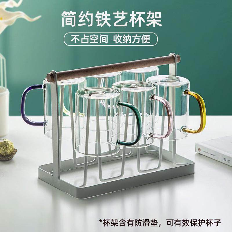 忆壶茶玻璃杯家用水杯子套装客厅一人一色凉水杯带把手耐热喝亿恒